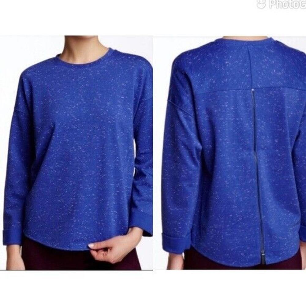 Vince Pullover Sweater W/ Exposed Back Zip Bateau Neck Speckled Blue Size XS